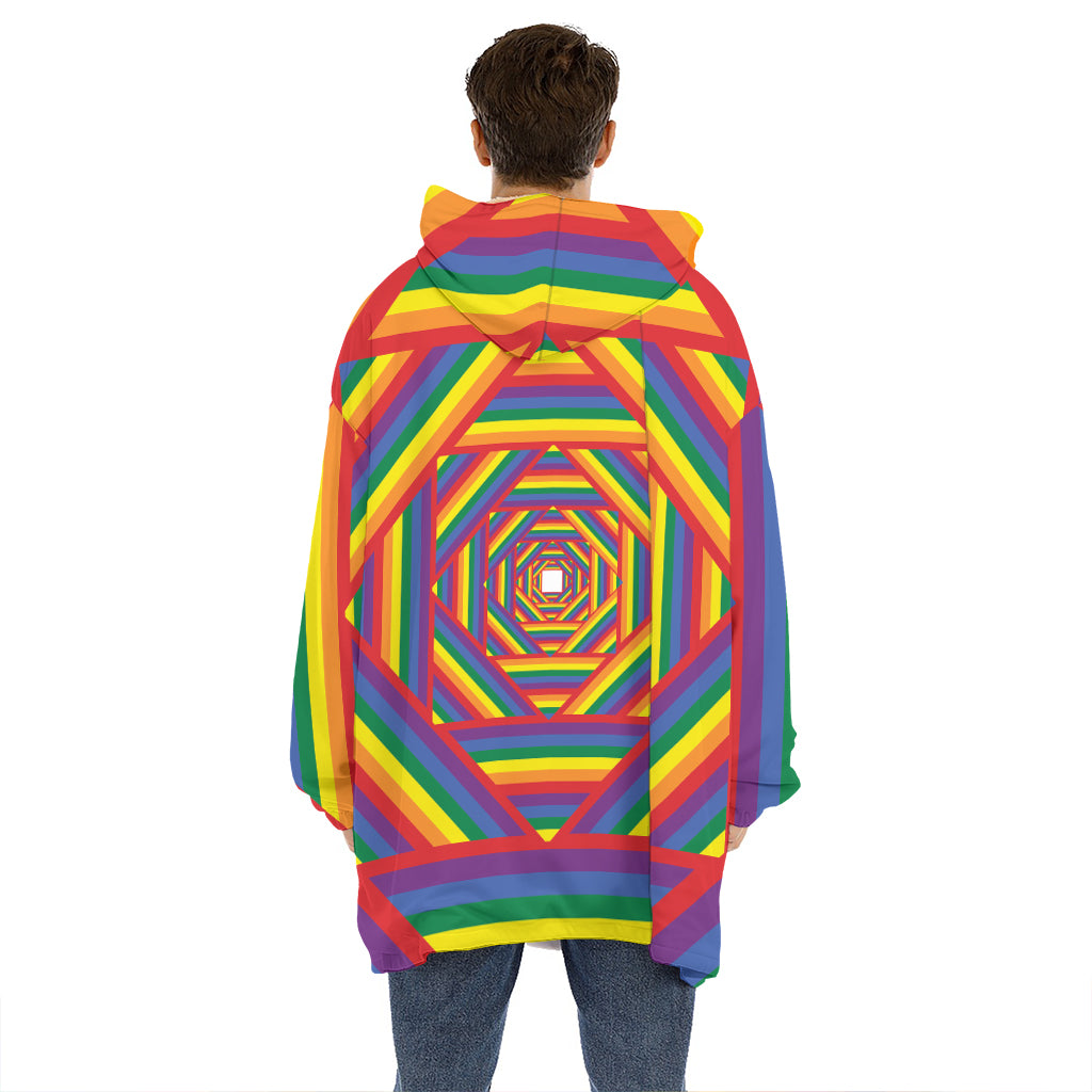 Abstract Rainbow LGBT Stripes Print Hoodie Blanket