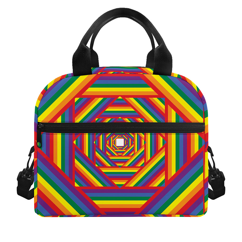 Abstract Rainbow LGBT Stripes Print Insulated Lunch Bag