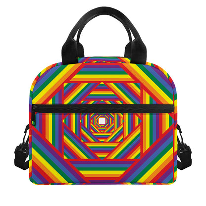 Abstract Rainbow LGBT Stripes Print Insulated Lunch Bag