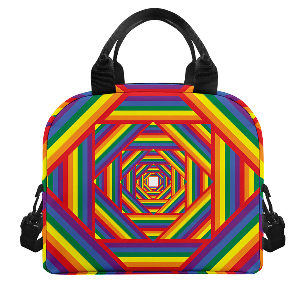 Abstract Rainbow LGBT Stripes Print Insulated Lunch Bag