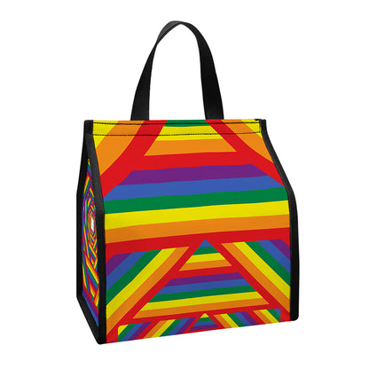 Abstract Rainbow LGBT Stripes Print Insulated Lunch Tote