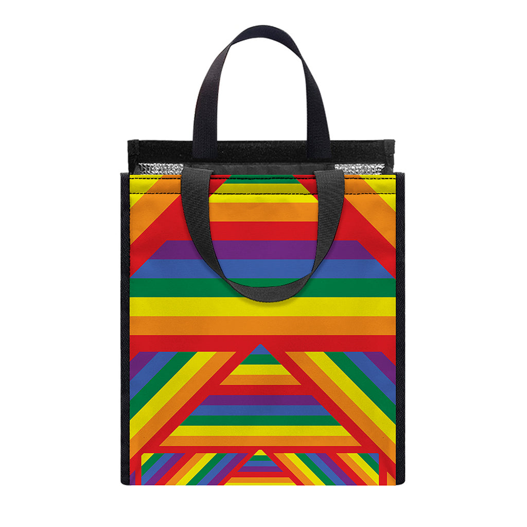Abstract Rainbow LGBT Stripes Print Insulated Lunch Tote