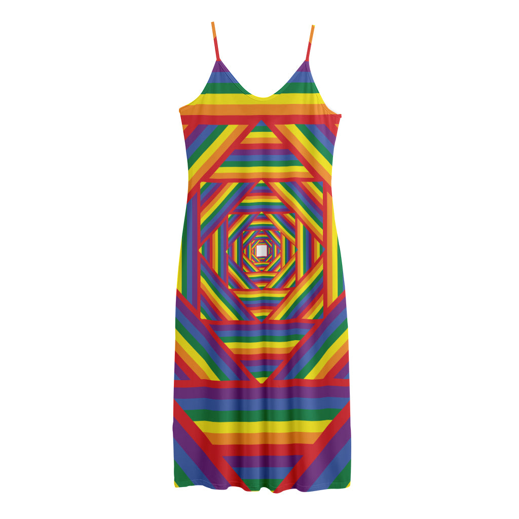 Abstract Rainbow LGBT Stripes Print Jersey Midi Cami Dress