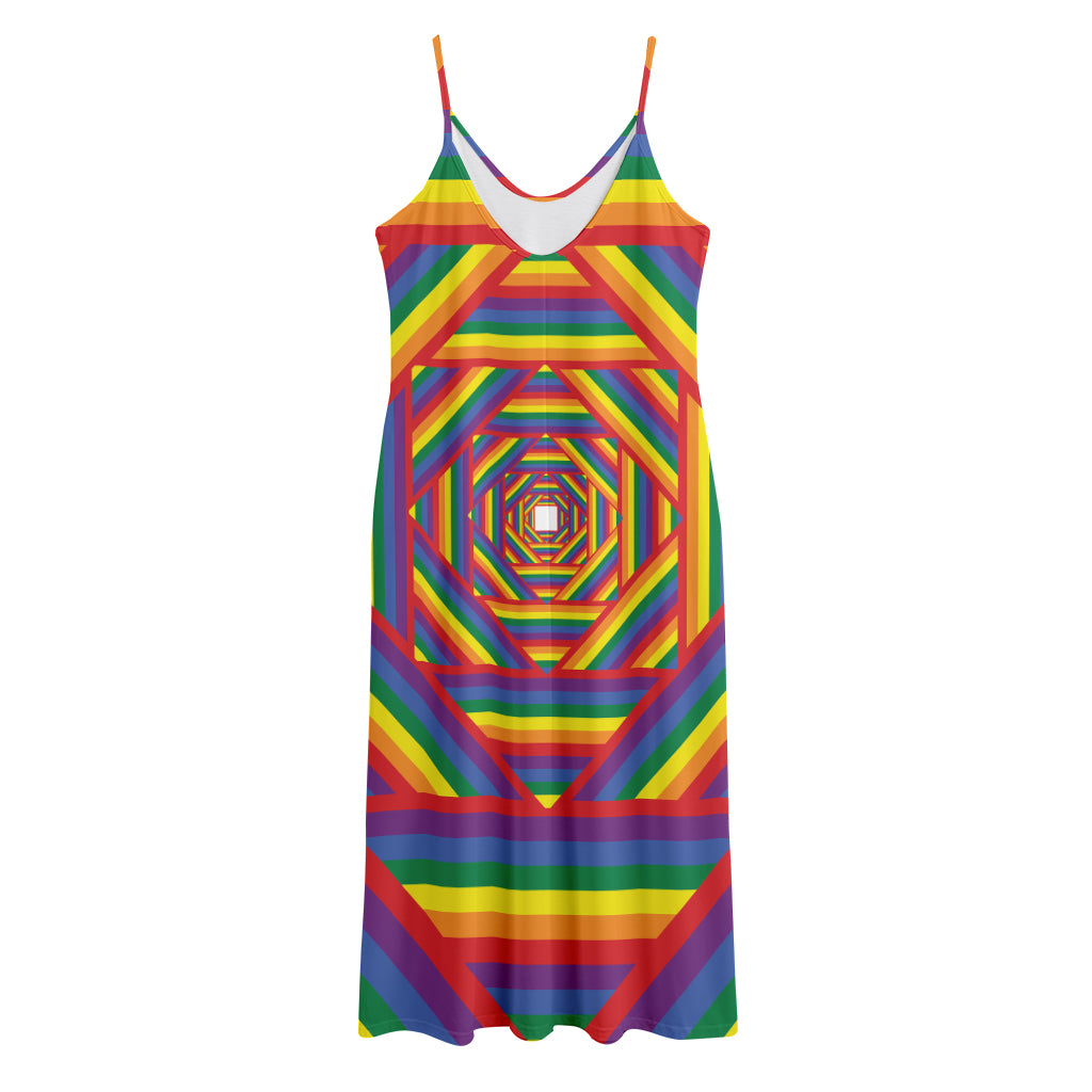 Abstract Rainbow LGBT Stripes Print Jersey Midi Cami Dress