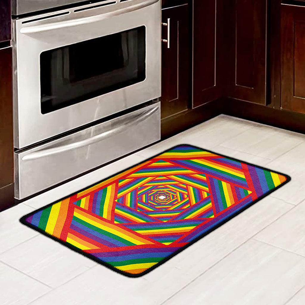 Abstract Rainbow LGBT Stripes Print Kitchen Mat