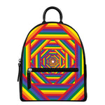 Abstract Rainbow LGBT Stripes Print Leather Backpack