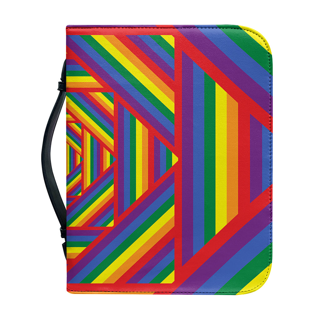 Abstract Rainbow LGBT Stripes Print Leather Bible Cover