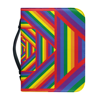 Abstract Rainbow LGBT Stripes Print Leather Bible Cover