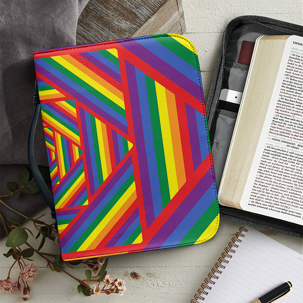 Abstract Rainbow LGBT Stripes Print Leather Bible Cover