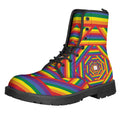 Abstract Rainbow LGBT Stripes Print Lace-Up Boots