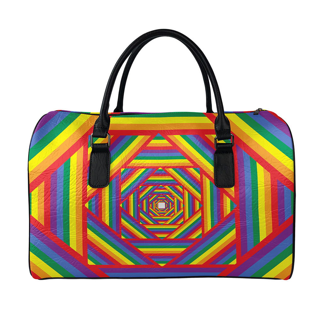 Abstract Rainbow LGBT Stripes Print Leather Duffle Bag