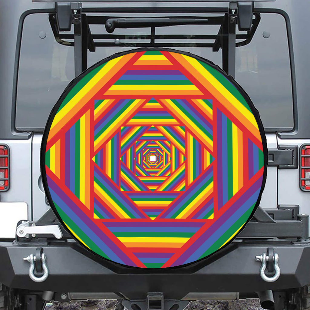 Abstract Rainbow LGBT Stripes Print Leather Spare Tire Cover