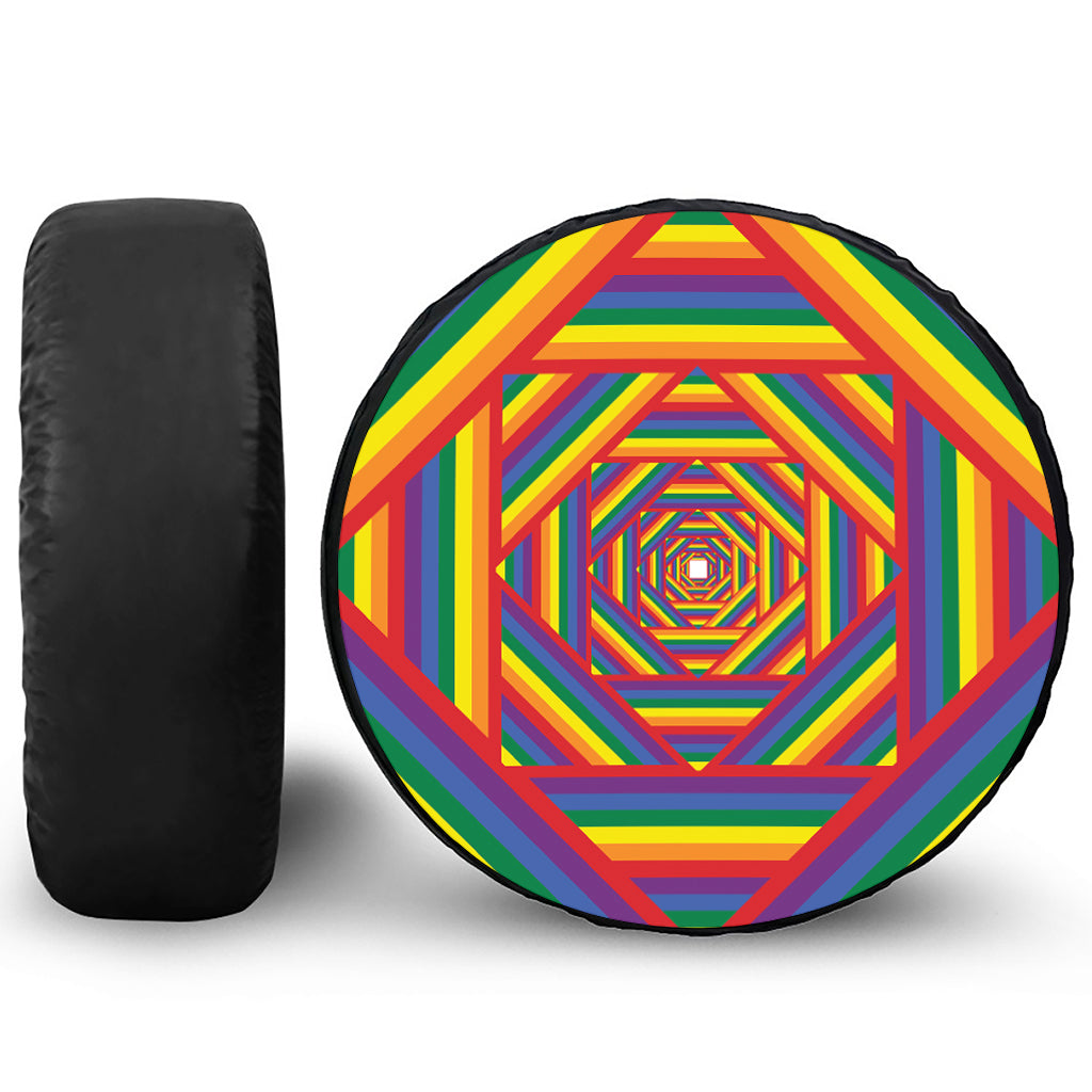 Abstract Rainbow LGBT Stripes Print Leather Spare Tire Cover