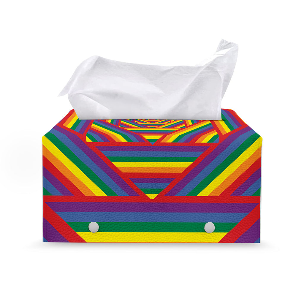 Abstract Rainbow LGBT Stripes Print Leather Tissue Box Cover