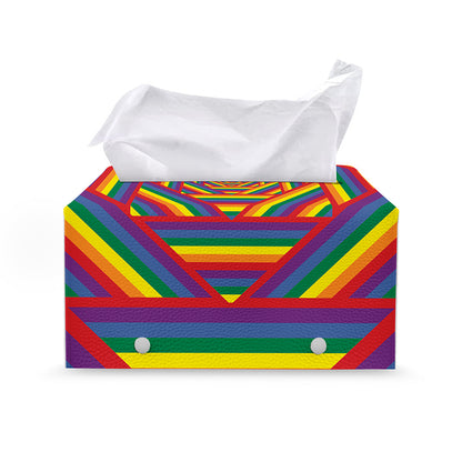 Abstract Rainbow LGBT Stripes Print Leather Tissue Box Cover