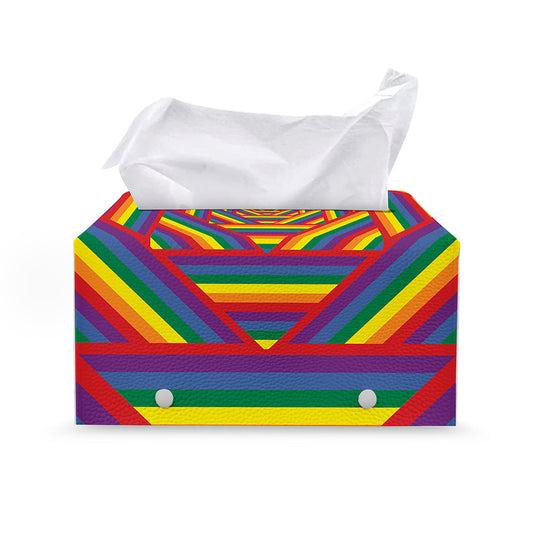 Abstract Rainbow LGBT Stripes Print Leather Tissue Box Cover