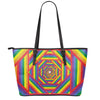 Abstract Rainbow LGBT Stripes Print Leather Tote Bag