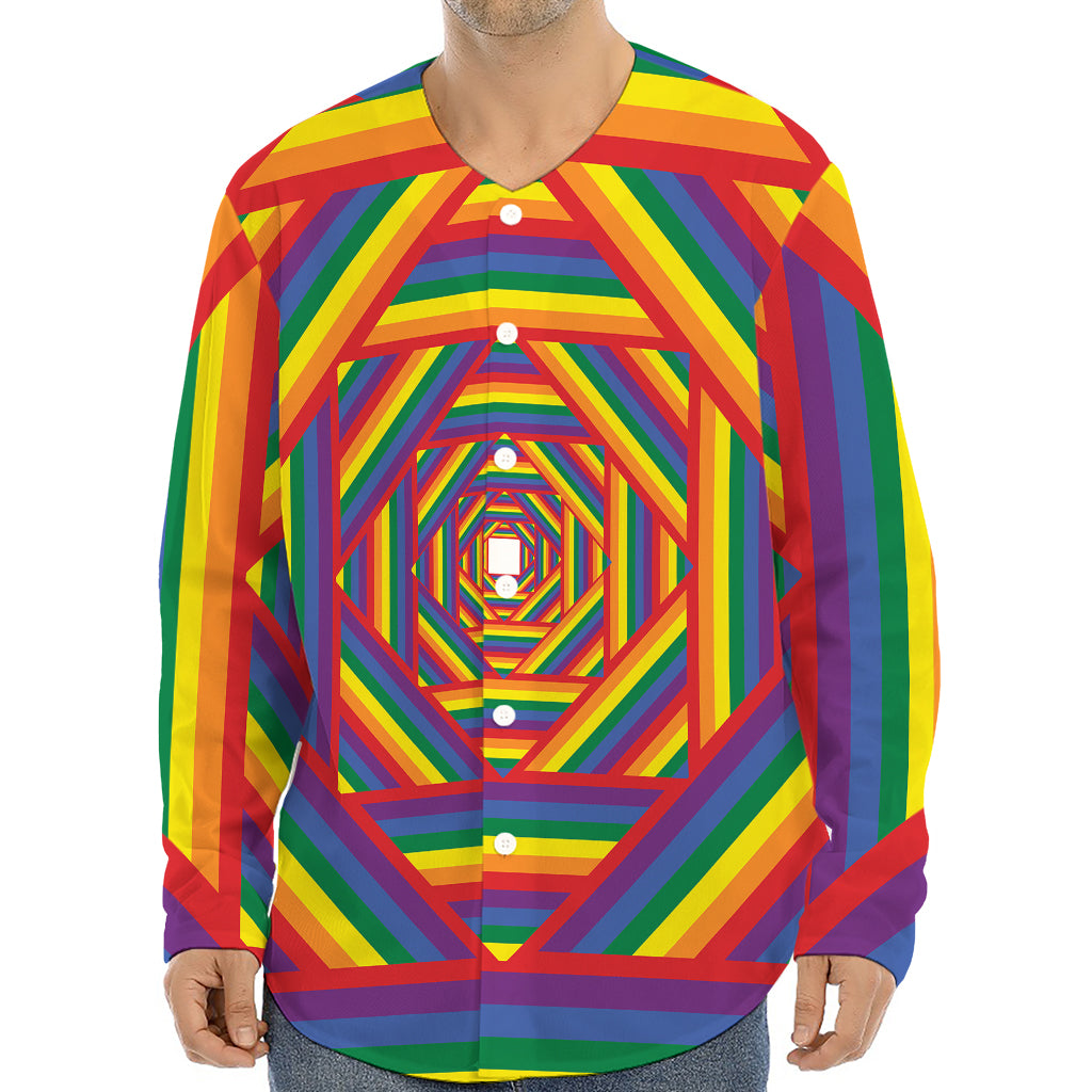 Abstract Rainbow LGBT Stripes Print Long Sleeve Baseball Jersey