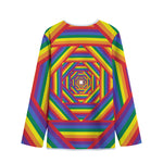 Abstract Rainbow LGBT Stripes Print Long Sleeve Short Coat