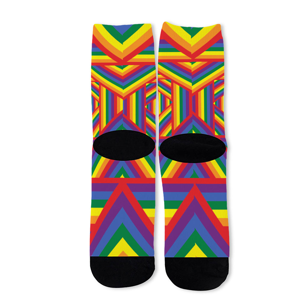 Abstract Rainbow LGBT Stripes Print Long Socks