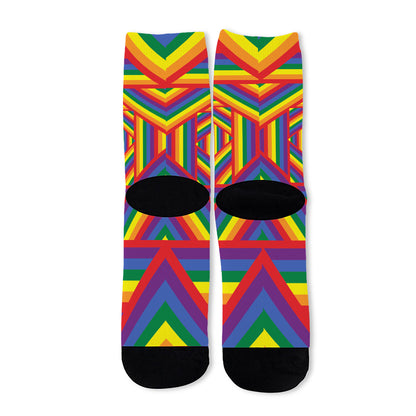 Abstract Rainbow LGBT Stripes Print Long Socks