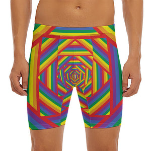 Abstract Rainbow LGBT Stripes Print Men's Long Boxer Briefs