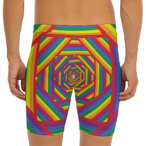 Abstract Rainbow LGBT Stripes Print Men's Long Boxer Briefs