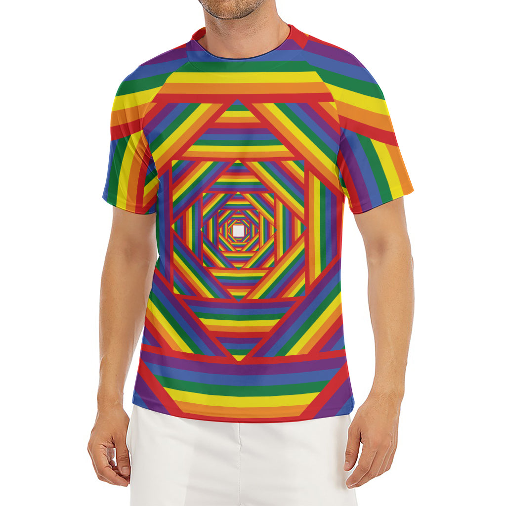 Abstract Rainbow LGBT Stripes Print Men's Short Sleeve Rash Guard