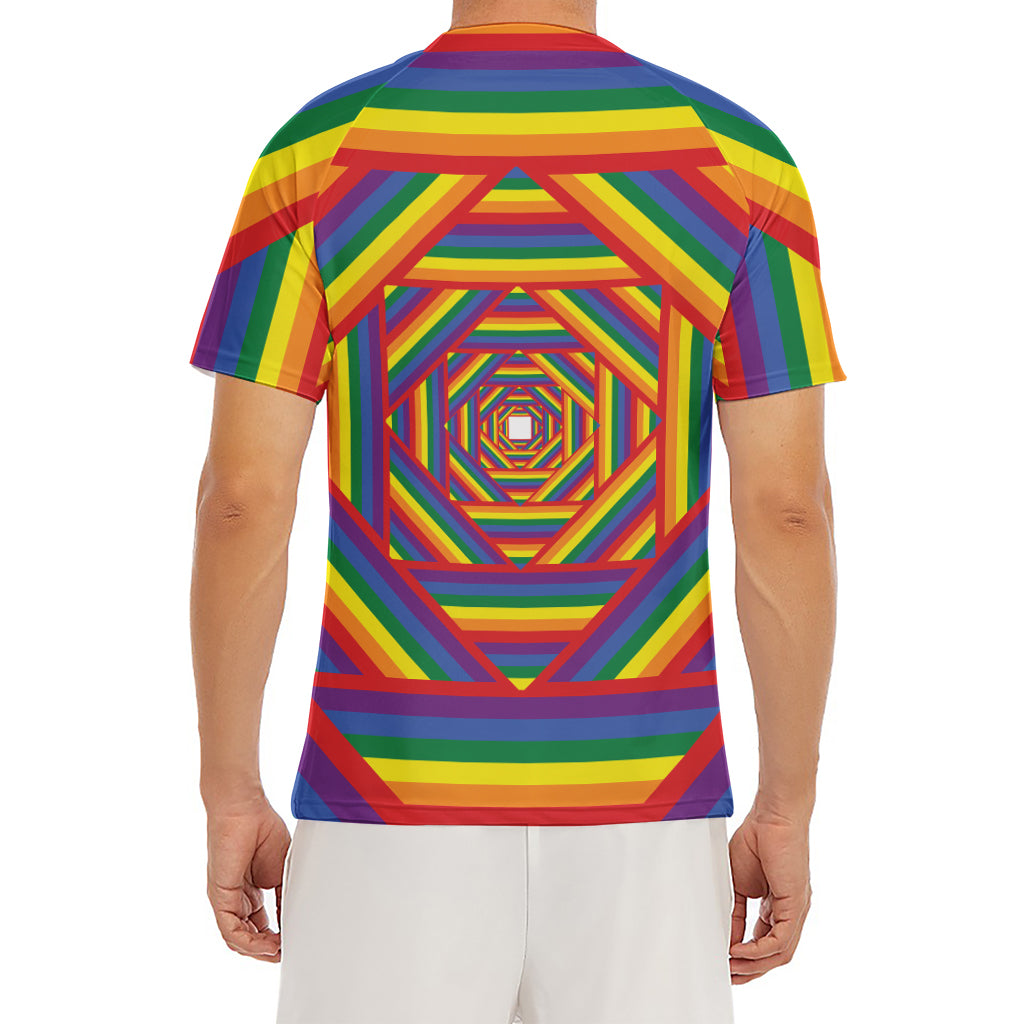 Abstract Rainbow LGBT Stripes Print Men's Short Sleeve Rash Guard
