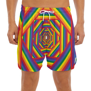 Abstract Rainbow LGBT Stripes Print Men's Split Running Shorts