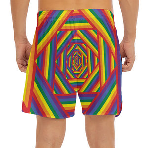 Abstract Rainbow LGBT Stripes Print Men's Split Running Shorts