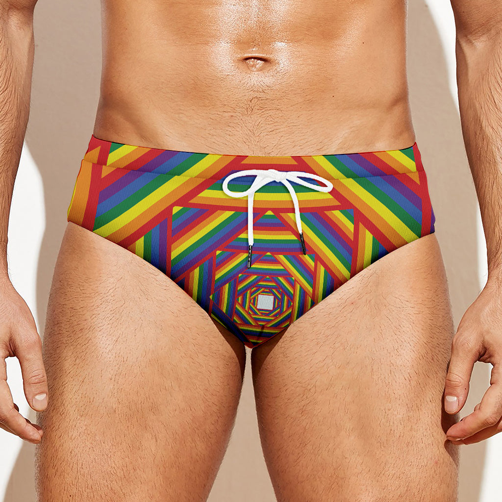 Abstract Rainbow LGBT Stripes Print Men's Swim Briefs