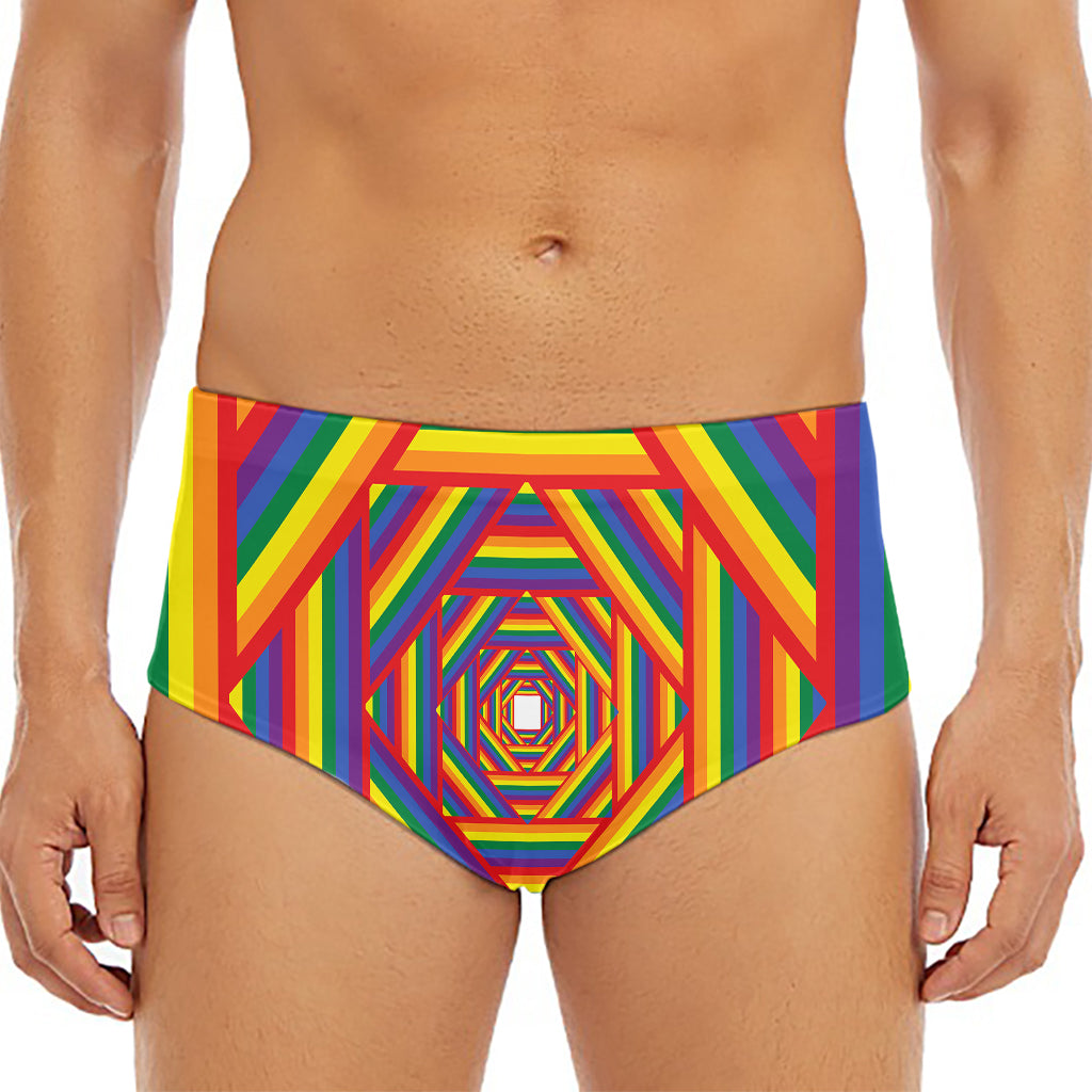 Abstract Rainbow LGBT Stripes Print Men's Triangle Swim Briefs