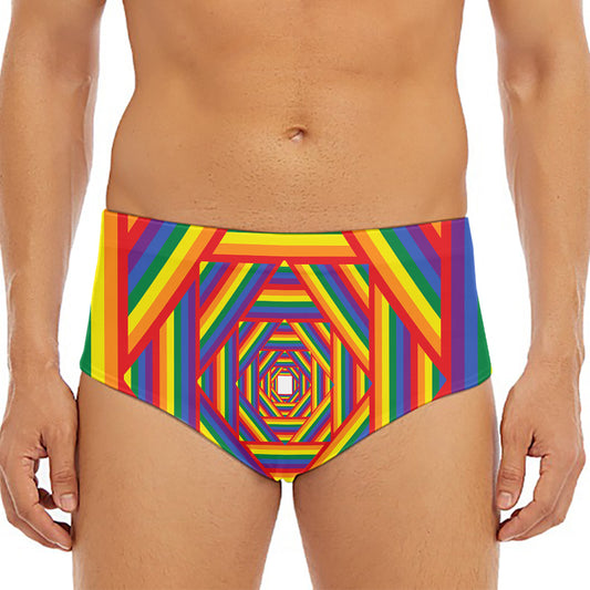 Abstract Rainbow LGBT Stripes Print Men's Triangle Swim Briefs