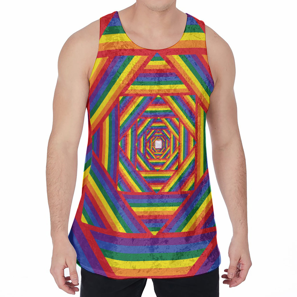 Abstract Rainbow LGBT Stripes Print Men's Velvet Tank Top