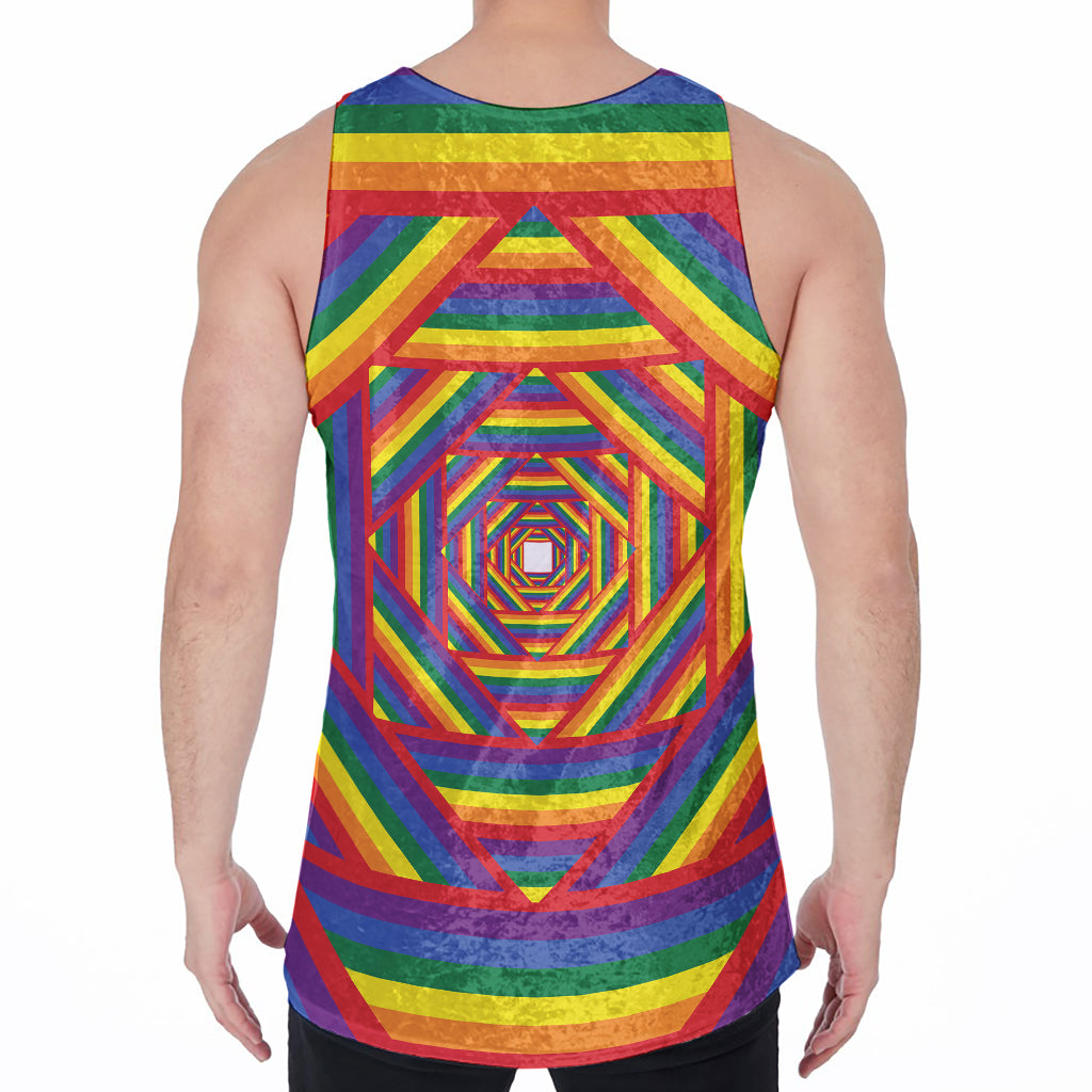 Abstract Rainbow LGBT Stripes Print Men's Velvet Tank Top