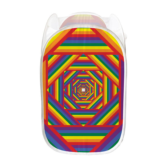 Abstract Rainbow LGBT Stripes Print Mesh Laundry Hamper