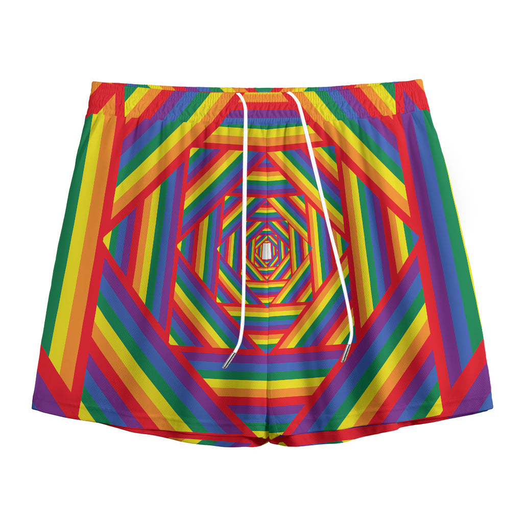 Abstract Rainbow LGBT Stripes Print Mesh Shorts