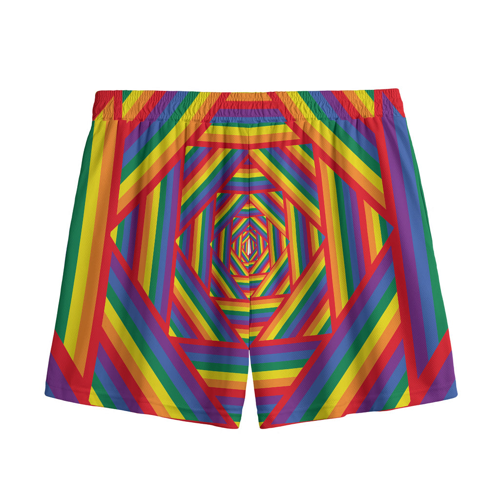 Abstract Rainbow LGBT Stripes Print Mesh Shorts