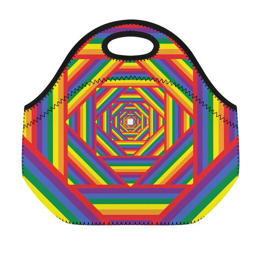 Abstract Rainbow LGBT Stripes Print Neoprene Lunch Bag