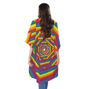 Abstract Rainbow LGBT Stripes Print Open Front Beach Cover Up