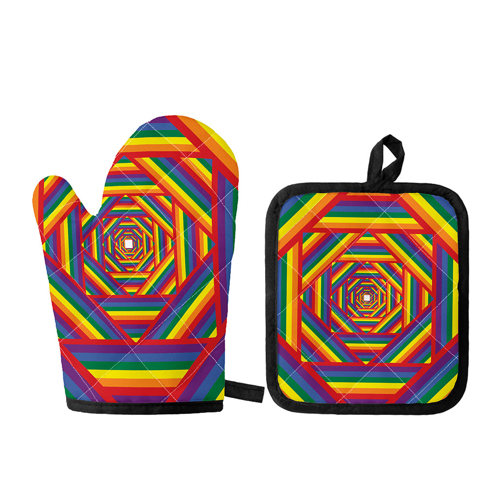 Abstract Rainbow LGBT Stripes Print Oven Mitt And Pot Holder Set