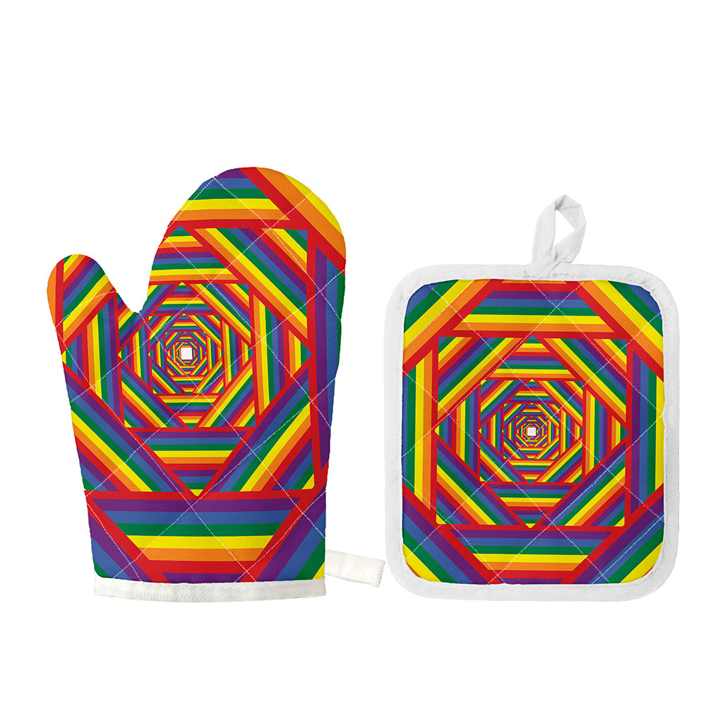 Abstract Rainbow LGBT Stripes Print Oven Mitt And Pot Holder Set
