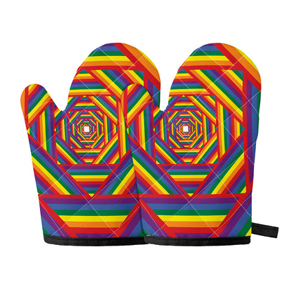 Abstract Rainbow LGBT Stripes Print Oven Mitts