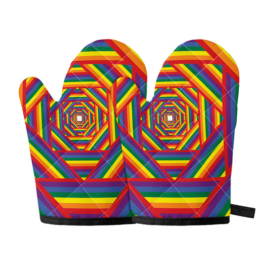 Abstract Rainbow LGBT Stripes Print Oven Mitts
