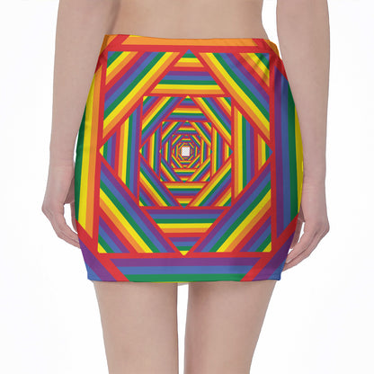 Abstract Rainbow LGBT Stripes Print Pencil Mini Skirt