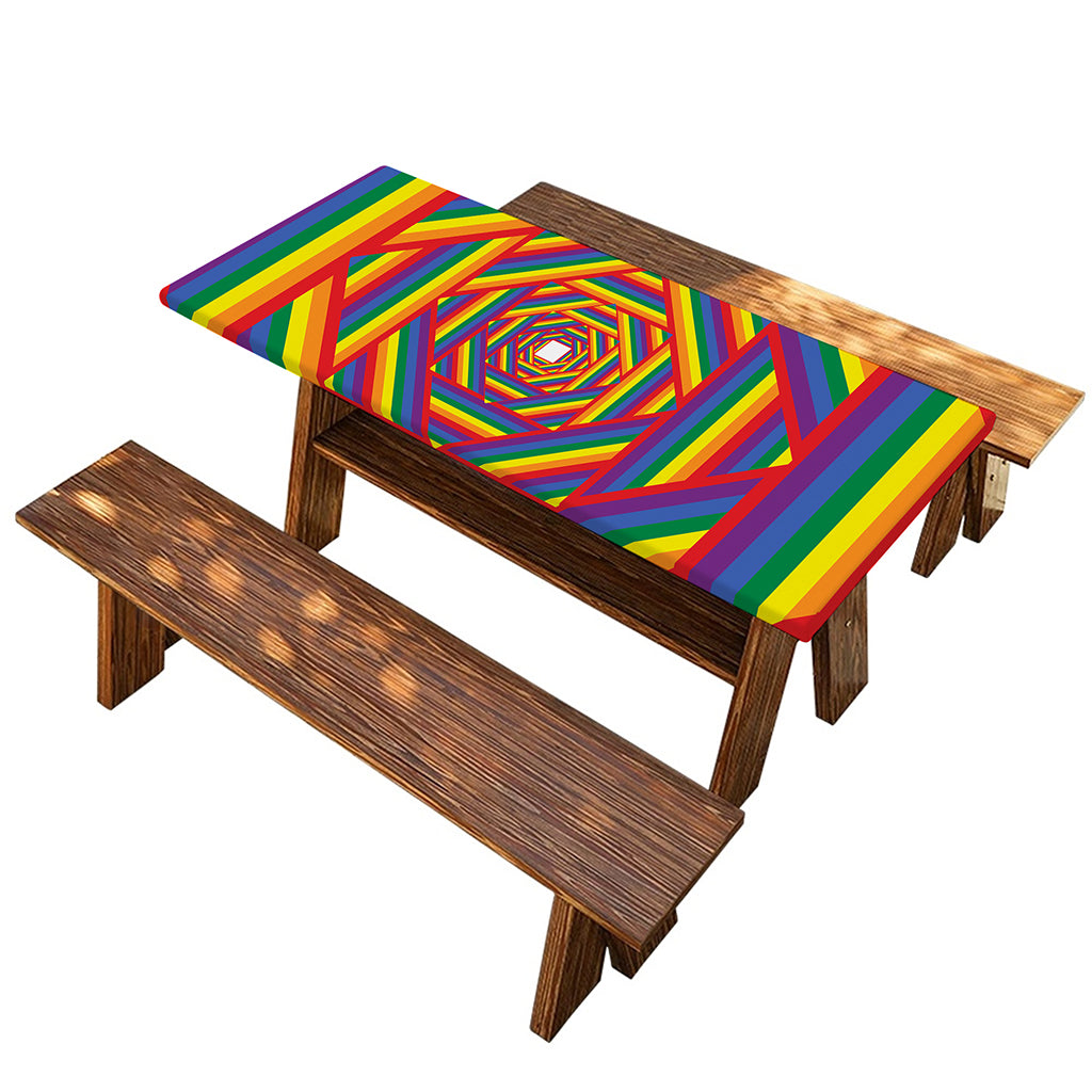 Abstract Rainbow LGBT Stripes Print Picnic Table Cover