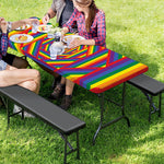 Abstract Rainbow LGBT Stripes Print Picnic Table Cover