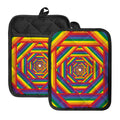 Abstract Rainbow LGBT Stripes Print Pot Holders With Pocket