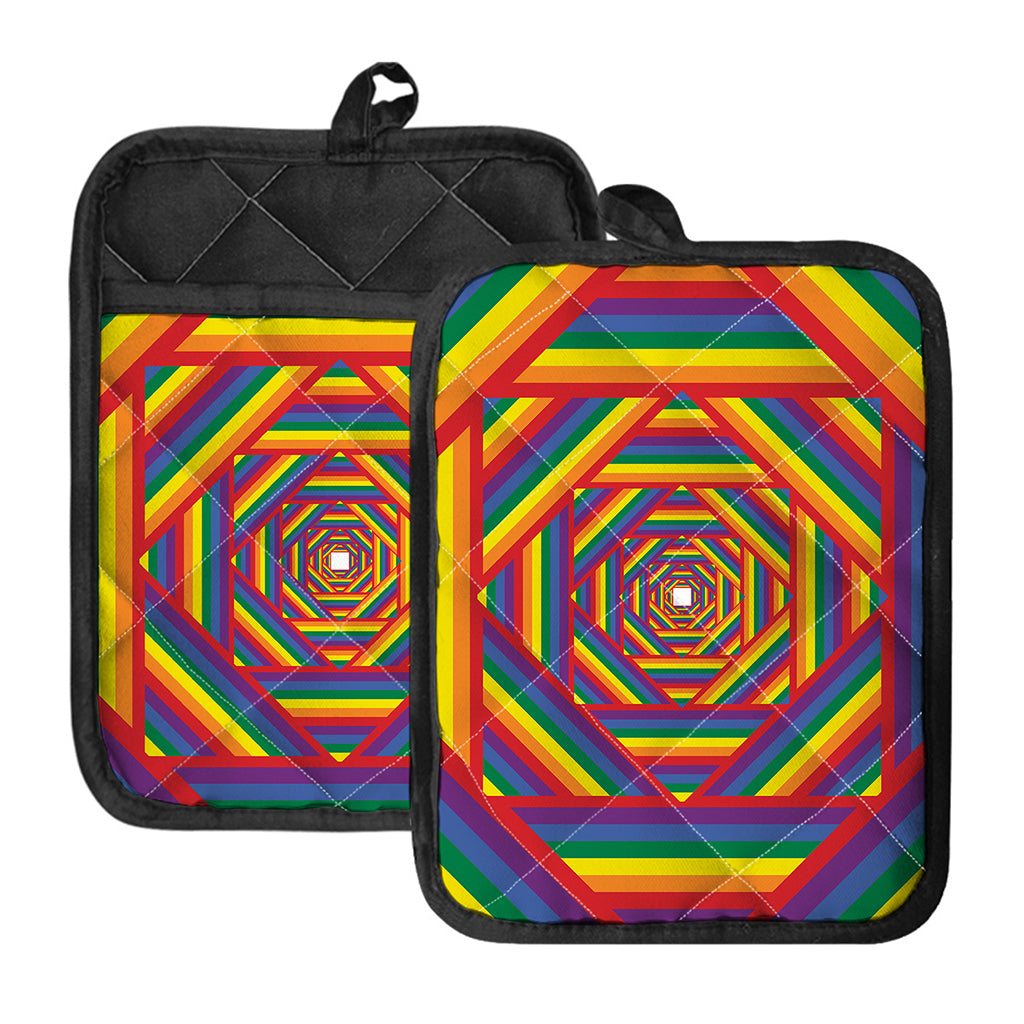 Abstract Rainbow LGBT Stripes Print Pot Holders With Pocket